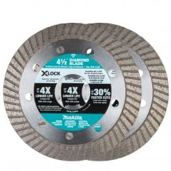 Makita X-LOCK 4-1/2" Turbo Rim Diamond Blade for Masonry Cutting (2 Pack) E-07222