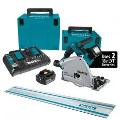 Makita 36V (18V X2) LXT Brushless Cordless 6-1/2" Plunge Circular Saw & 55" Guide Rail (4.0Ah) Kit MAKXPS01PMJ-KIT